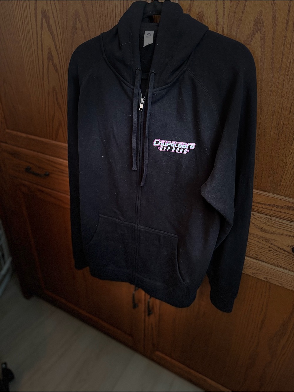 AS Colour Black Zip Hoodie with Small Chest Embroidery
